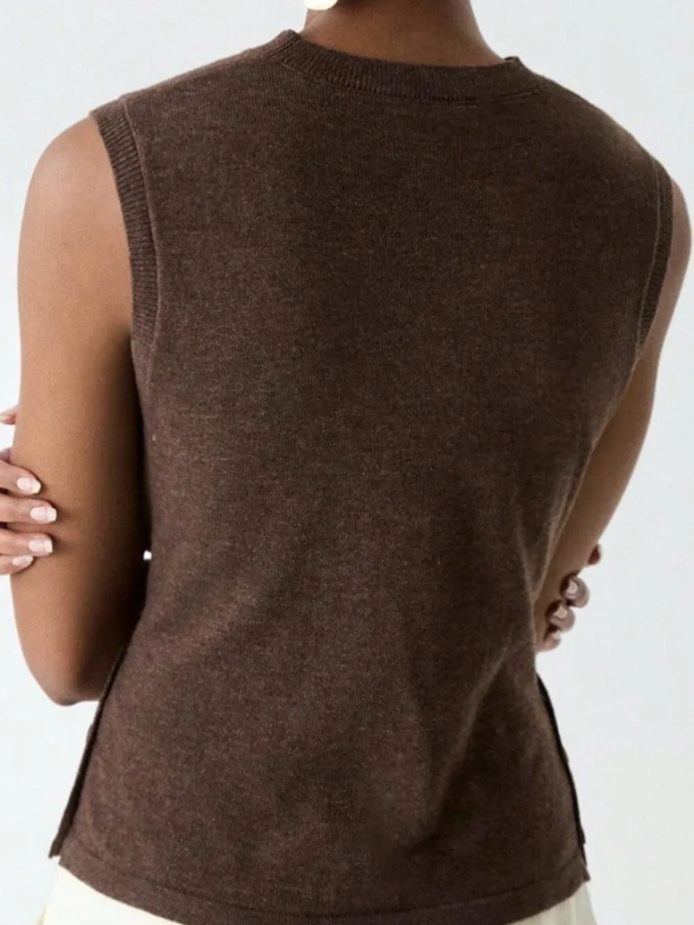 Coffee Brown Casual Women's Elegant Soft Pullover Side Button Knit Top